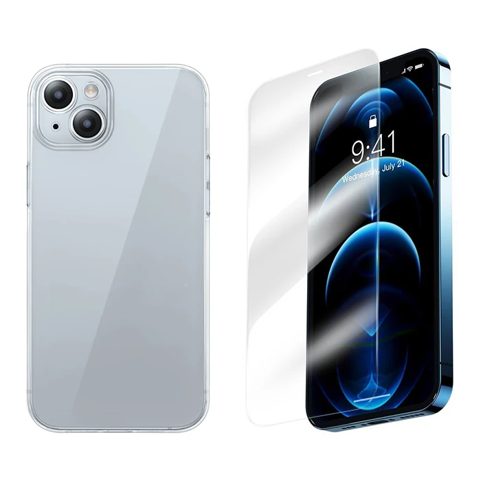Baseus iPhone 15 Corning Serisi Silikon Kılıf + Tempered Ekran Koruyucu Set 1 Baseus iPhone 15 Corning Serisi Silikon Kılıf + Tempered Ekran Koruyucu Set
