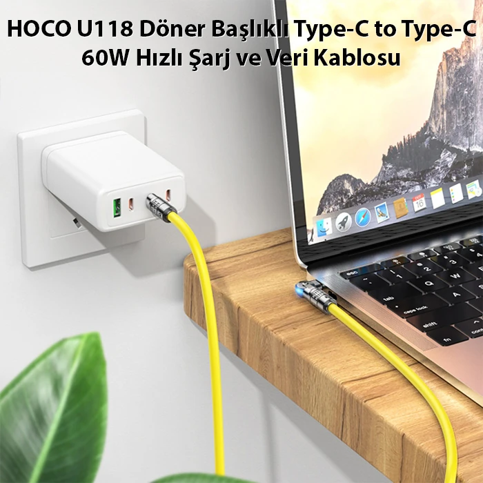 HOCO U118 Döner Başlıklı Type-C to Type-C 60W Hızlı Şarj ve Veri Kablosu-(5775) 3 HOCO U118 Döner Başlıklı Type-C to Type-C 60W Hızlı Şarj ve Veri Kablosu-(5775) - Görsel 3