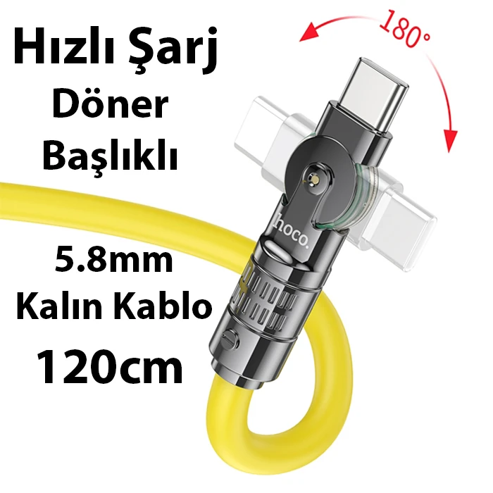 HOCO U118 Döner Başlıklı Type-C to Type-C 60W Hızlı Şarj ve Veri Kablosu-(5775) 4 HOCO U118 Döner Başlıklı Type-C to Type-C 60W Hızlı Şarj ve Veri Kablosu-(5775) - Görsel 4