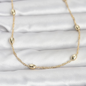 Haydiburaya 103 CM 14K Gold Renk Topçuklu Burgu Zincir Model 60 cm Kadın Kolye 5886