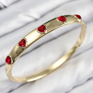 Haydiburaya 105 Pirinç Zirkon Taşlı Kırmızı Kalp Model Gold Renk Kadın Kelepçe 5886