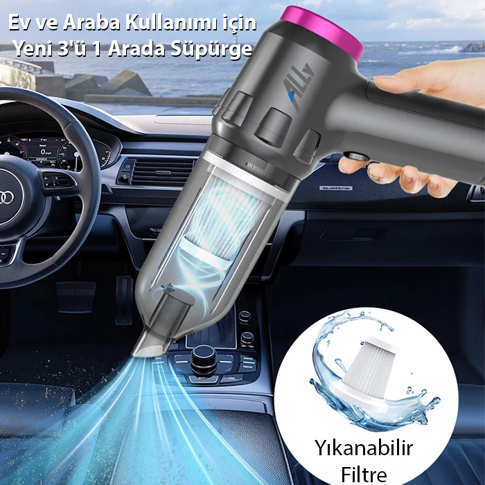 ALLY 14000pa Güçlü Portatif 2 Kademeli Tasinabilir Vakumlu Kablosuz Üflemeli Mini Araç Süpürgesi SW-103-(5775) 2 ALLY 14000pa Güçlü Portatif 2 Kademeli Tasinabilir Vakumlu Kablosuz Üflemeli Mini Araç Süpürgesi SW-103-(5775) - Görsel 2