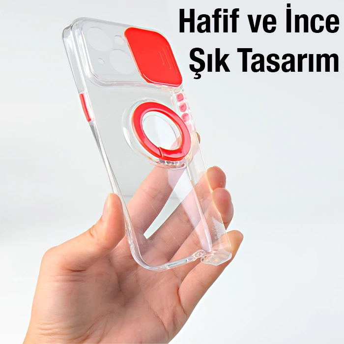 Ally iPhone 13 Mini 5.4inç Kılıf Sürgülü Kamera Lens Korumalı Yüzük Standlı Silikon Kılıf 4 Ally iPhone 13 Mini 5.4inç Kılıf Sürgülü Kamera Lens Korumalı Yüzük Standlı Silikon Kılıf - Görsel 4