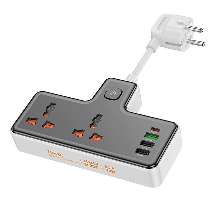 HOCO AC12A 2500W 2 Priz + 3 USB + 30W Type-C Multifonksiyonel Priz Çoğaltıcı Şarj Aleti-(5775) 2 HOCO AC12A 2500W 2 Priz + 3 USB + 30W Type-C Multifonksiyonel Priz Çoğaltıcı Şarj Aleti-(5775) - Görsel 2
