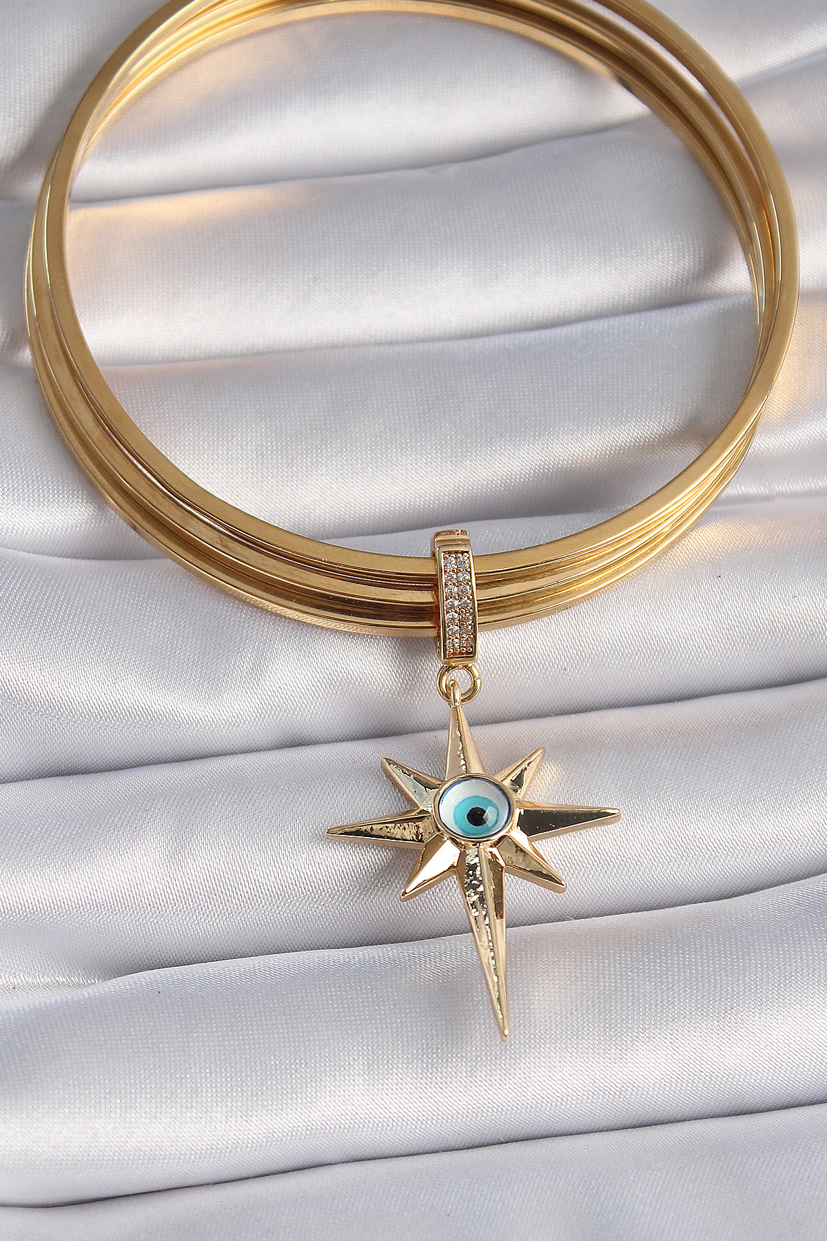 Pirinç Gold Renk Zirkon Taşlı Kutup Yıldızı Nazar Boncuk Detay Ajda Charm 5886 2 Pirinç Gold Renk Zirkon Taşlı Kutup Yıldızı Nazar Boncuk Detay Ajda Charm 5886 - Görsel 2