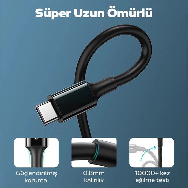 ALLY USB Type-C PD3.1 100W(20V-5A) Hızlı Veri Şarj Kablosu 1metre 4 ALLY USB Type-C PD3.1 100W(20V-5A) Hızlı Veri Şarj Kablosu 1metre - Görsel 4