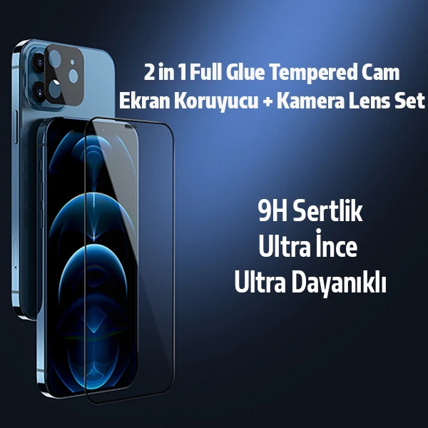 İPhone 12 Mini 2İN1 Full Glue Tempered Cam Ekran Koruyucu +Kamera Lens Set-(5775) 2 İPhone 12 Mini 2İN1 Full Glue Tempered Cam Ekran Koruyucu +Kamera Lens Set-(5775) - Görsel 2