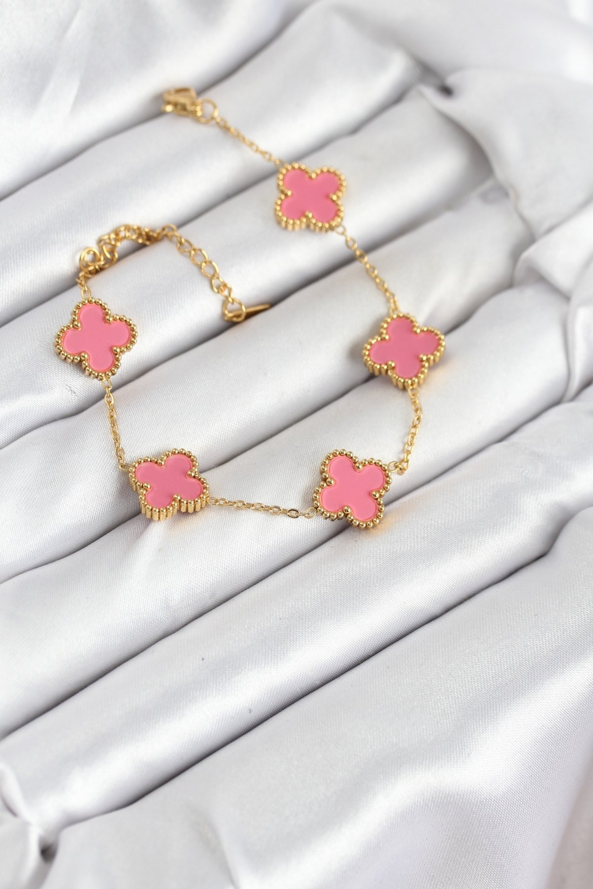 316L Çelik Gold Zincir Pembe Yonca Renk Bileklik 5886 2 316L Çelik Gold Zincir Pembe Yonca Renk Bileklik 5886 - Görsel 2