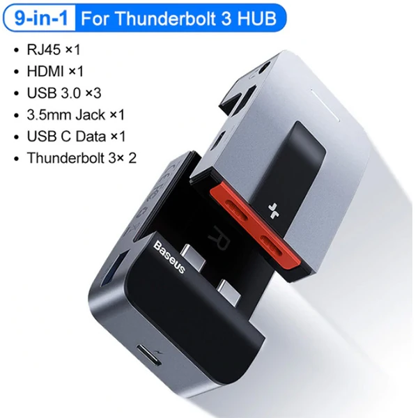 Baseus Armor Age 9in1 Type-C Çok Fonksiyonlu HUB HDMI RJ45 USB 3.0 2 Baseus Armor Age 9in1 Type-C Çok Fonksiyonlu HUB HDMI RJ45 USB 3.0 - Görsel 2