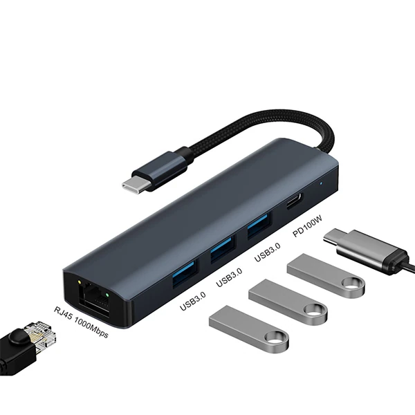 ALLY BYL-2302 5 IN 1 Type-c To USB + Type-c + Ethernet Dönüştürücü Çoğaltıcı Hub-(5775) 2 ALLY BYL-2302 5 IN 1 Type-c To USB + Type-c + Ethernet Dönüştürücü Çoğaltıcı Hub-(5775) - Görsel 2