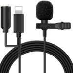 ALLY iPhone Lightning Yaka Mikrofonu+3.5MM jack Profesyonel Youtuber Mikrofonu-(5775)