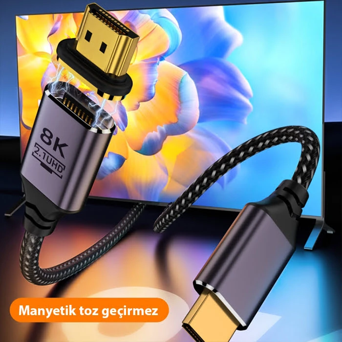 ALLY HDMI to HDMI 8K HD 2.1UHD Mıknatıs Başlıklı Kablo 1 Metre 2 ALLY HDMI to HDMI 8K HD 2.1UHD Mıknatıs Başlıklı Kablo 1 Metre - Görsel 2