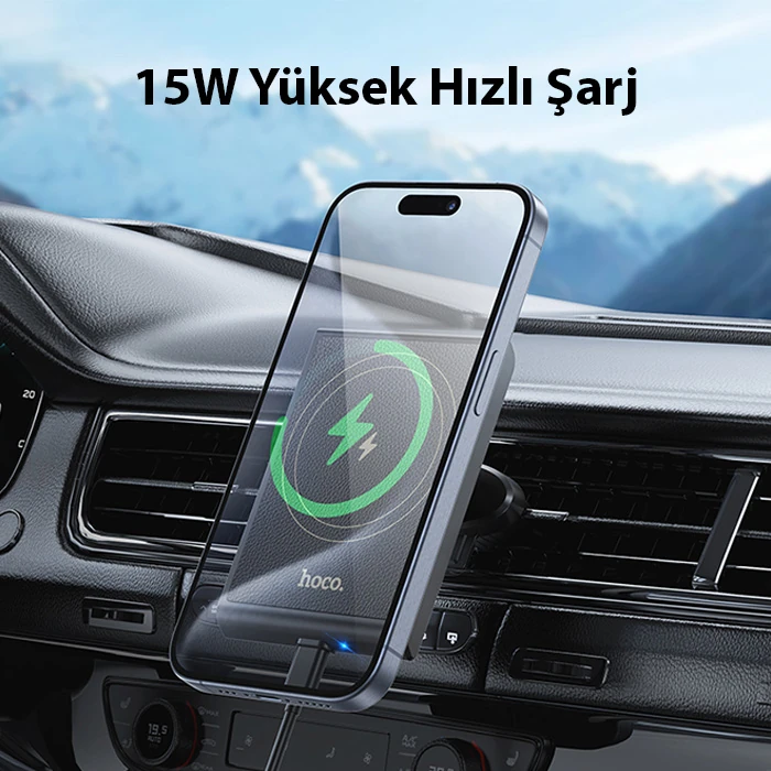 Hoco HW19 Klima Havalandırma Bölmesi Wireless Kablosuz Hızlı Şarj Araç Telefon Tutucu 3 Hoco HW19 Klima Havalandırma Bölmesi Wireless Kablosuz Hızlı Şarj Araç Telefon Tutucu - Görsel 3