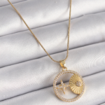 316L Çelik Gold Renk Zincir Zirkon Taşlı Yıldız İşleme Madalyon Model Kadın Kolye 5886
