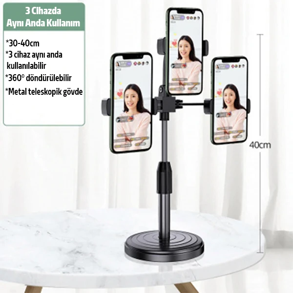 Ally Tripod Üçlü Telefon Tutucu Stand Youtuber, Canlı Yayın Selfie Tiktok Makeup-(5775) 2 Ally Tripod Üçlü Telefon Tutucu Stand Youtuber, Canlı Yayın Selfie Tiktok Makeup-(5775) - Görsel 2