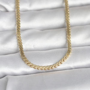 CM 14K Gold Renk Yassı Ezme Zincir Model 60 cm Kadın Kolye 5886