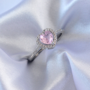 Gümüş Renk Pembe Zirkon Taşlı Kalp Charm Model Pirinç Kadın Yüzük 5886