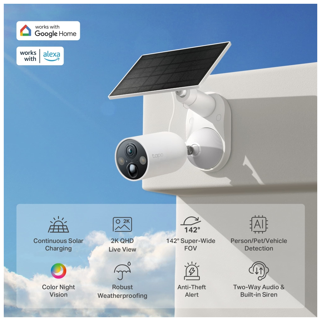 TP-LINK Tapo TC85 KIT (C425 KIT), 2K QHD, 4,0Mpix, Dış Mekan, IP66, WiFi, 15Mt. Renkli Gece Görüşü, İki Yönlü Ses, Yapay Zeka Destekli, Güneş Enerjili Güvenlik Kamerası Kiti(1923) 2 TP-LINK Tapo TC85 KIT (C425 KIT), 2K QHD, 4,0Mpix, Dış Mekan, IP66, WiFi, 15Mt. Renkli Gece Görüşü, İki Yönlü Ses, Yapay Zeka Destekli, Güneş Enerjili Güvenlik Kamerası Kiti(1923) - Görsel 2