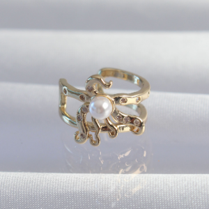 Pirinç Gold Renk İncili Ahtapot Earcuff Küpe 5886