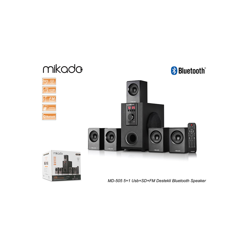 MIKADO MD-505, 70W, 5+1, Masaüstü, FM/BT/SD/USB, Siyah Kasa, Speaker(1923) 4 MIKADO MD-505, 70W, 5+1, Masaüstü, FM/BT/SD/USB, Siyah Kasa, Speaker(1923) - Görsel 4