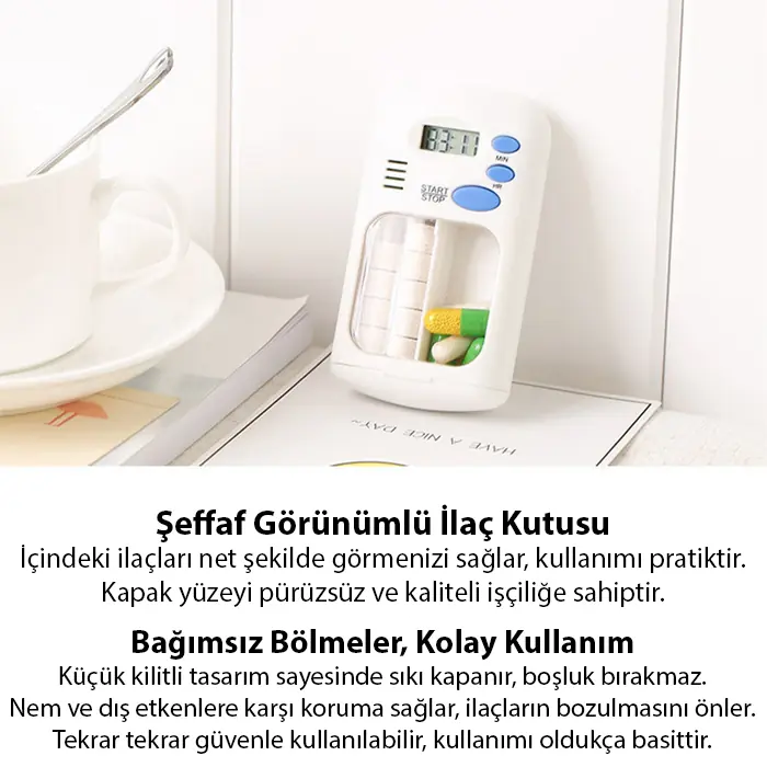 Ezere Elektronik Akıllı Zamanlayıcılı Taşınabilir Hap İlaç Kutusu - BPA İçermez-(5775) 3 Ezere Elektronik Akıllı Zamanlayıcılı Taşınabilir Hap İlaç Kutusu - BPA İçermez-(5775) - Görsel 3