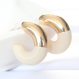 CCB Krem Gold Çift Renk Küpe 5886