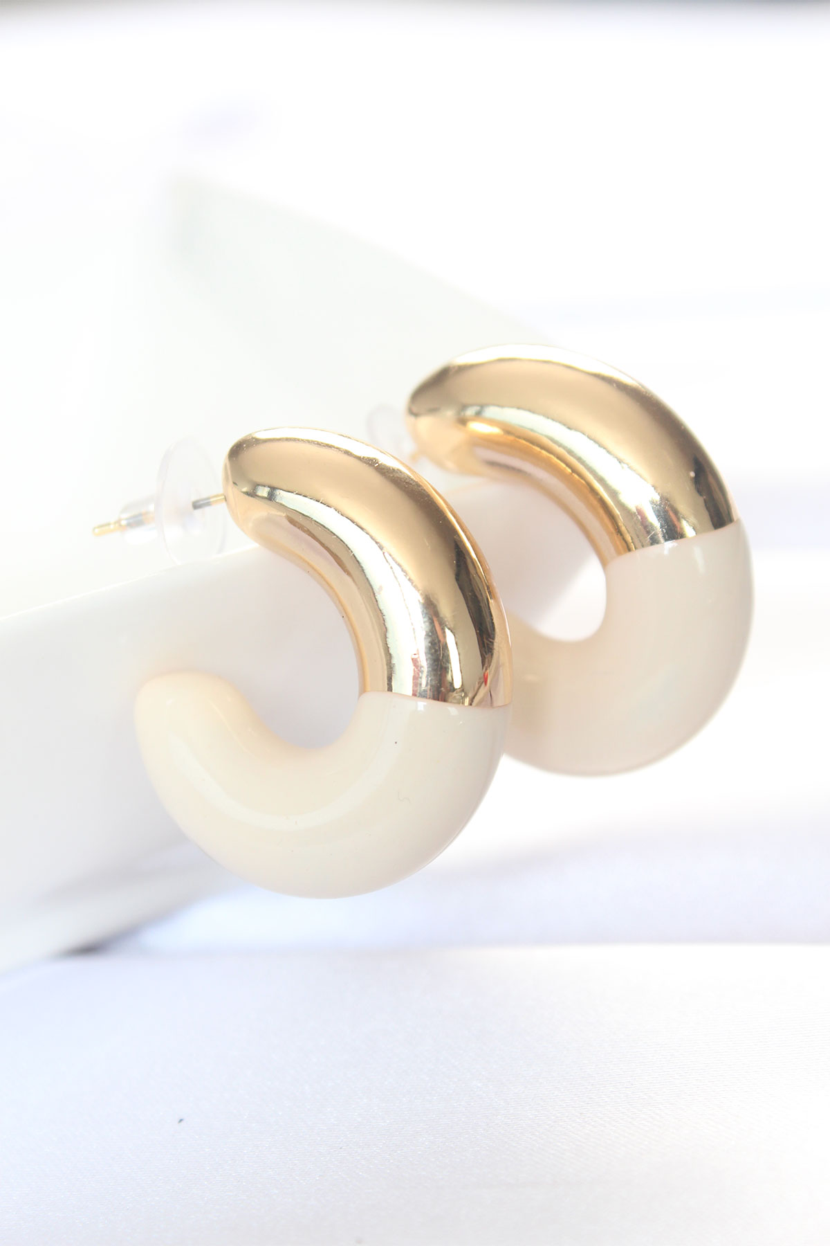 CCB Krem Gold Çift Renk Küpe 5886 1 CCB Krem Gold Çift Renk Küpe 5886