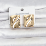 316L Çelik Gold Renk Plaka Model Kadın Küpe 5886
