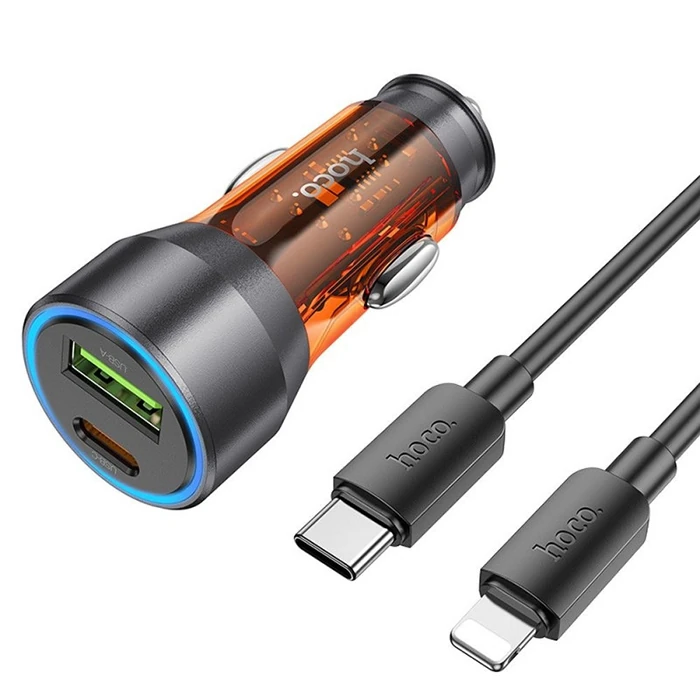 HOCO NZ12A Action PD43W USB + Type-C Araç Çakmaklık Hızlı Şarj Aleti + Type-C to iPhone Lightning Ka 2 HOCO NZ12A Action PD43W USB + Type-C Araç Çakmaklık Hızlı Şarj Aleti + Type-C to iPhone Lightning Ka - Görsel 2