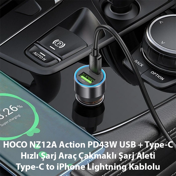 HOCO NZ12A Action PD43W USB + Type-C Araç Çakmaklık Hızlı Şarj Aleti + Type-C to iPhone Lightning Ka 3 HOCO NZ12A Action PD43W USB + Type-C Araç Çakmaklık Hızlı Şarj Aleti + Type-C to iPhone Lightning Ka - Görsel 3