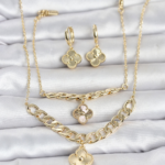 Gold Renk Pirinç Kolye Bileklik ve Küpe Seti 5886