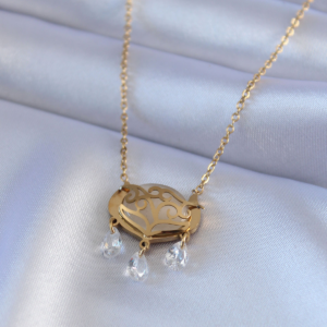 316L Çelik Gold Renk Lotus Model Zirkon Taşlı Kadın Kolye 5886
