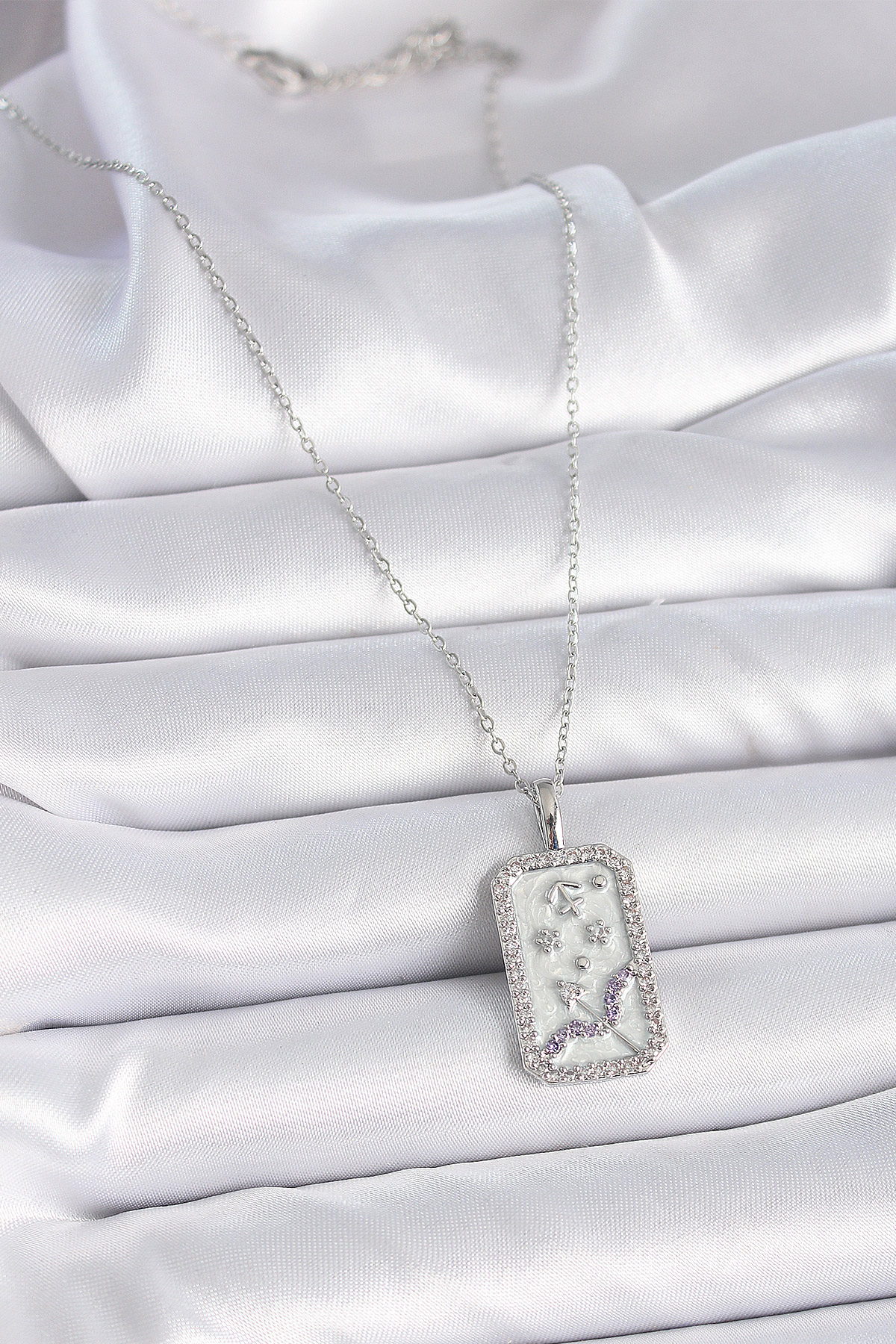 316L Çelik Gümüş Renk Zincir Yay Burcu Zirkon Taşlı Kadın Kolye 5886 2 316L Çelik Gümüş Renk Zincir Yay Burcu Zirkon Taşlı Kadın Kolye 5886 - Görsel 2