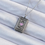 316L Çelik Zincir Eskitme Gümüş Renk Pembe Mineli Kalp Figürlü Tarot Kolye 5886