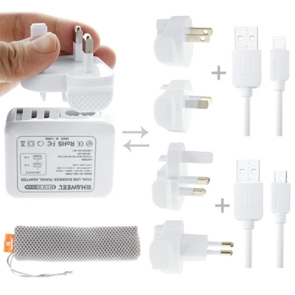 Haweel Universal Seyahat Şarj Adaptör İPhone Ve 1 Mikro Usb Şarj Kablosu Set 1 Haweel Universal Seyahat Şarj Adaptör İPhone Ve 1 Mikro Usb Şarj Kablosu Set