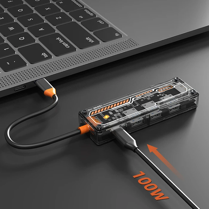 ALLY 5in1 Type-c To USB3.0 + USB2.0 + Type-c PD 100W + HDMI + Ethernet Çoğaltıcı Transparan Hub-(5775) 4 ALLY 5in1 Type-c To USB3.0 + USB2.0 + Type-c PD 100W + HDMI + Ethernet Çoğaltıcı Transparan Hub-(5775) - Görsel 4