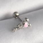 316L Çelik Gümüş Renk Zirkon Taş Detay Pembe Kalp İşleme Tragus Piercing 5886