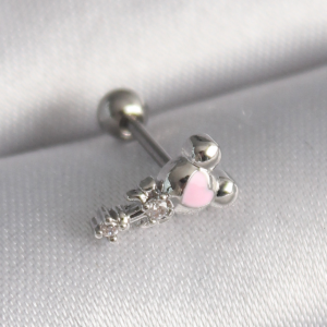 316L Çelik Gümüş Renk Zirkon Taş Detay Pembe Kalp İşleme Tragus Piercing 5886