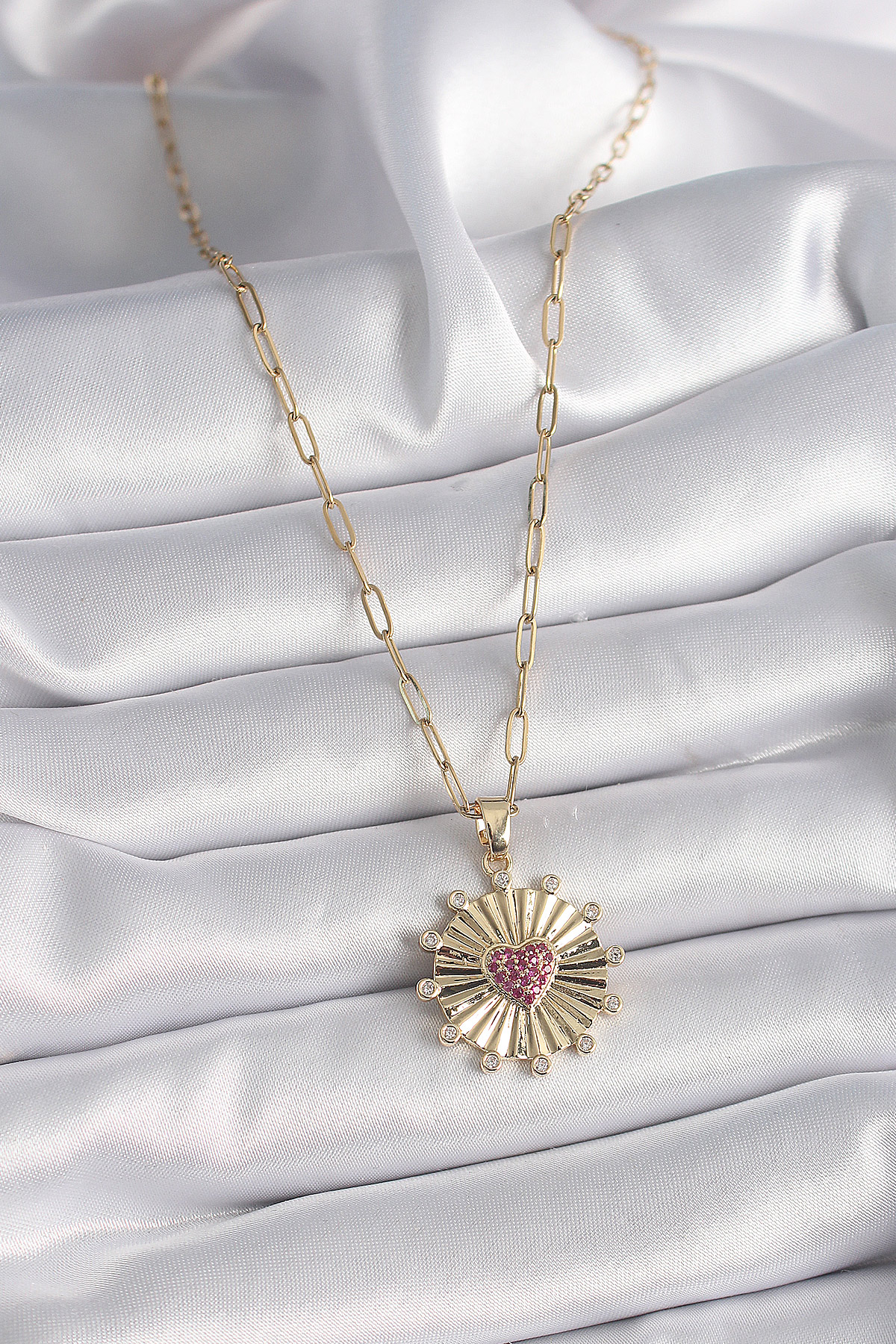 316L Çelik Gold Renk Pembe Zirkon Taşlı Kalp İşleme Madalyon Model Kadın Kolye 5886 2 316L Çelik Gold Renk Pembe Zirkon Taşlı Kalp İşleme Madalyon Model Kadın Kolye 5886 - Görsel 2