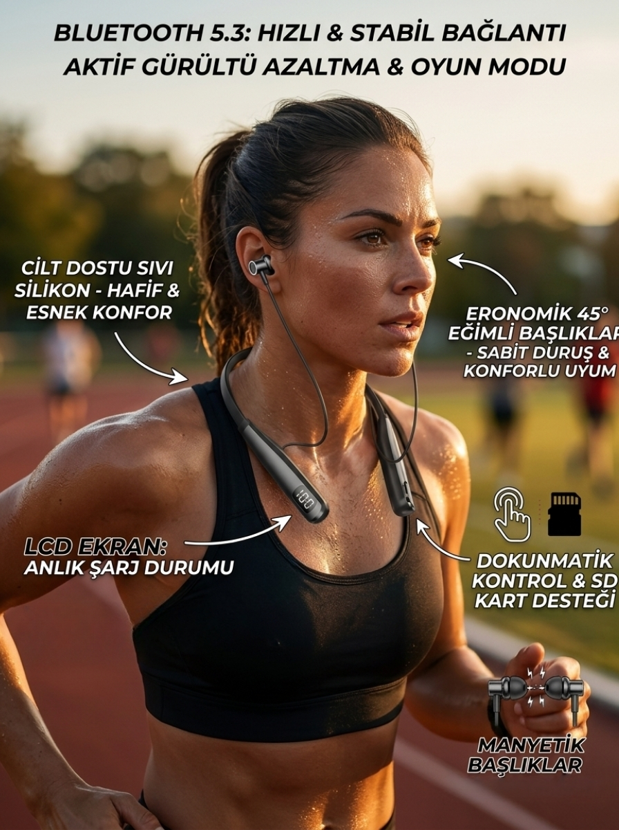 Ekranlı ve SD Kart Destekli Bluetooth 5.3 Boyun Bantlı Kulaklık 2 Ekranlı ve SD Kart Destekli Bluetooth 5.3 Boyun Bantlı Kulaklık - Görsel 2