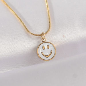 316L Çelik Zincir Altın Renk Mermer Desenli Minimal Smile Kolye 5886