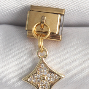 316L Çelik Gold Renk Sallantı Zirkon Taşlı Çiçek İşlemeli Nomination Charm 5886