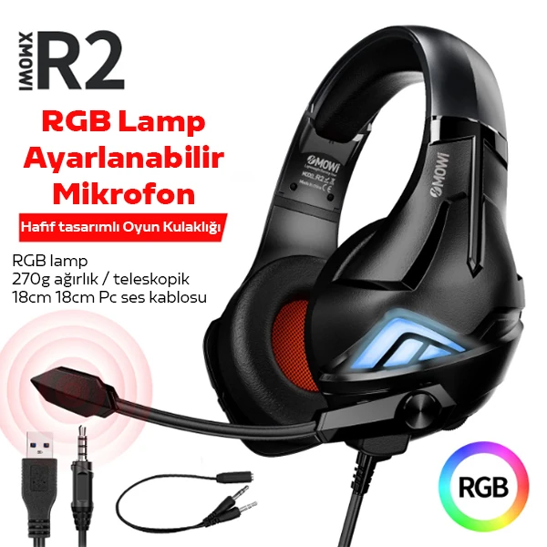 XMOWi R2 Gaming Mikrofonlu RGB Oyuncu Kulaklılığı Gurultu Engelleyici Kulaklik 3 XMOWi R2 Gaming Mikrofonlu RGB Oyuncu Kulaklılığı Gurultu Engelleyici Kulaklik - Görsel 3