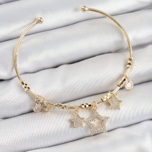 Pirinç Zirkon Taşlı Yıldız Model Gold Renk Charm Bileklik 5886