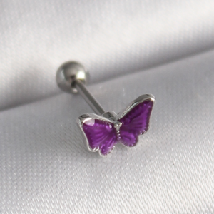316L Çelik Gümüş Renk Mor Kelebek Model Tragus Piercing 5886