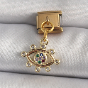 316L Çelik Gold Renk Sallantı Zirkon Taşlı Göz Model Nomination Charm 5886