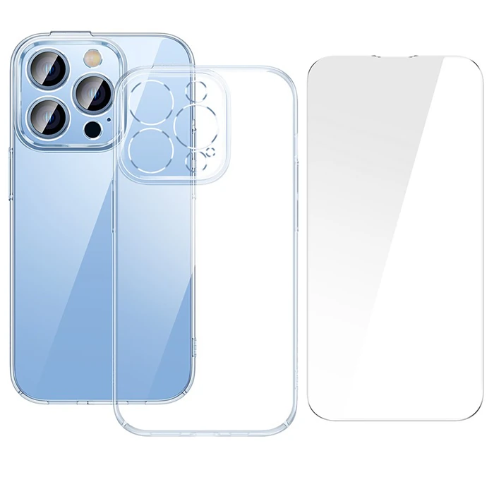 Baseus Crystal iPhone 14 Pro 6.1 Ultra-Thin Silikon Kılıf + Tempered Ekran Koruyucu Set-(5775) 1 Baseus Crystal iPhone 14 Pro 6.1 Ultra-Thin Silikon Kılıf + Tempered Ekran Koruyucu Set-(5775)
