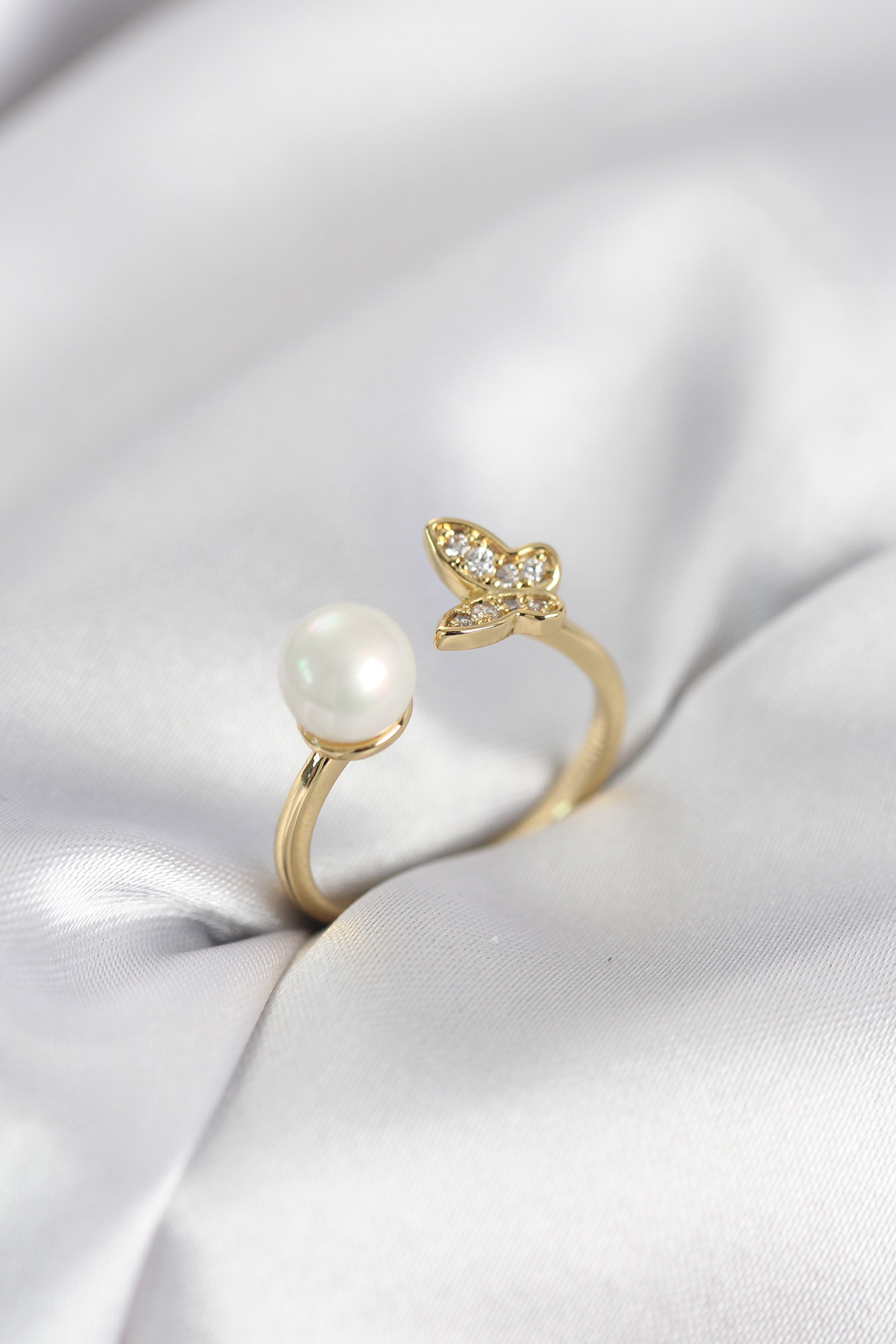 Kelebek İncili Model Gold Renk Zirkon Taşlı Kadın Yüzük 5886 2 Kelebek İncili Model Gold Renk Zirkon Taşlı Kadın Yüzük 5886 - Görsel 2