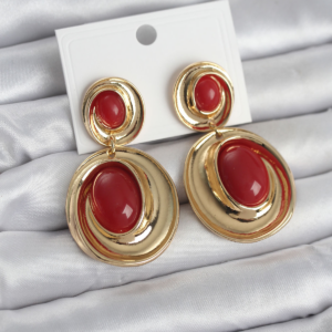 Haydiburaya 100 Kırmızı Sallantılı Damla Model Gold Renk Vintage Kadın Küpe 5886
