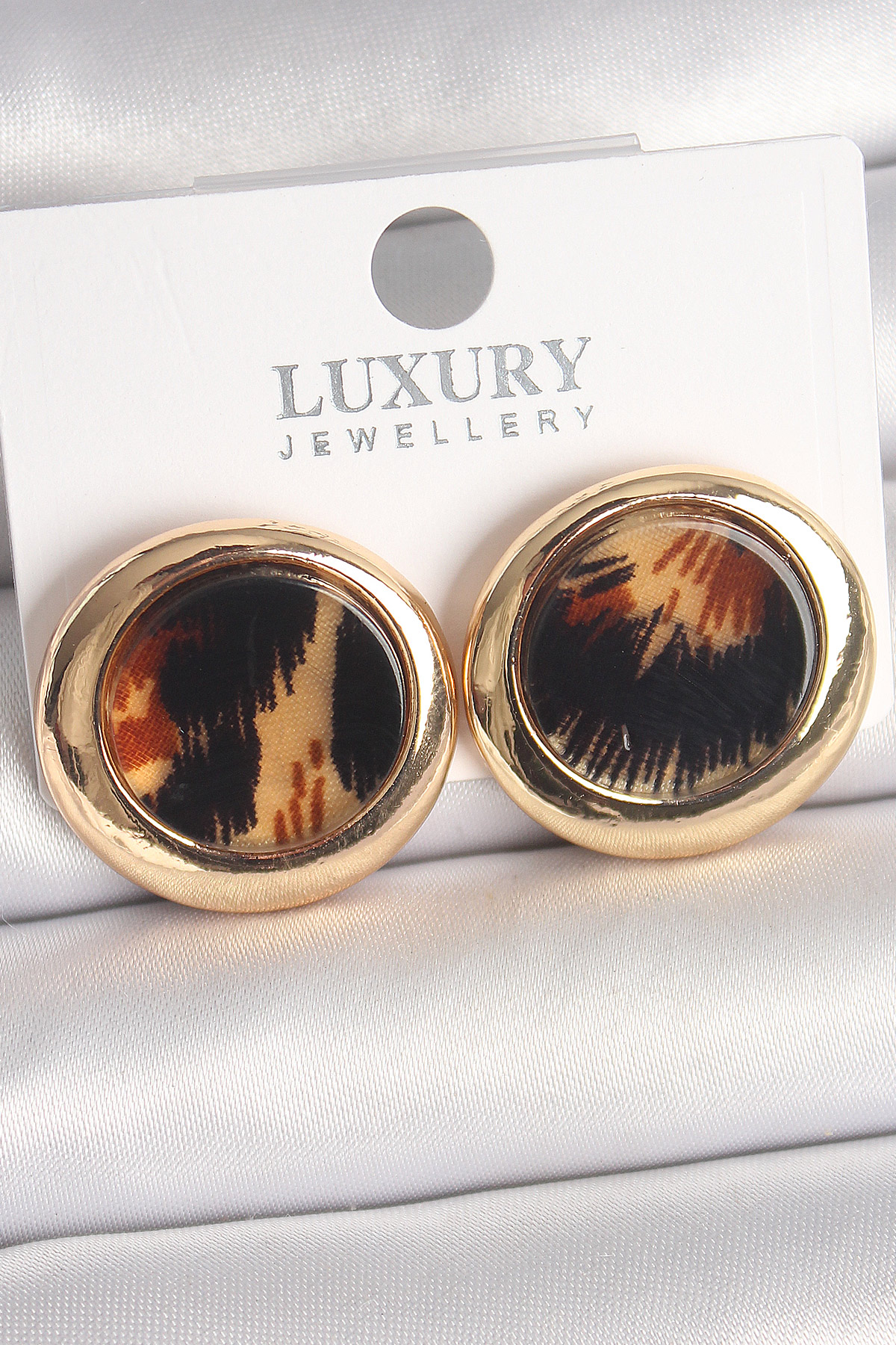 Pirinç Gold Renk Leopar Desen Daire Model Kadın Küpe 5886 1 Pirinç Gold Renk Leopar Desen Daire Model Kadın Küpe 5886